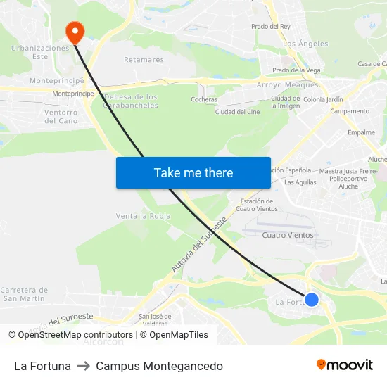 La Fortuna to Campus Montegancedo map