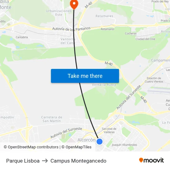 Parque Lisboa to Campus Montegancedo map