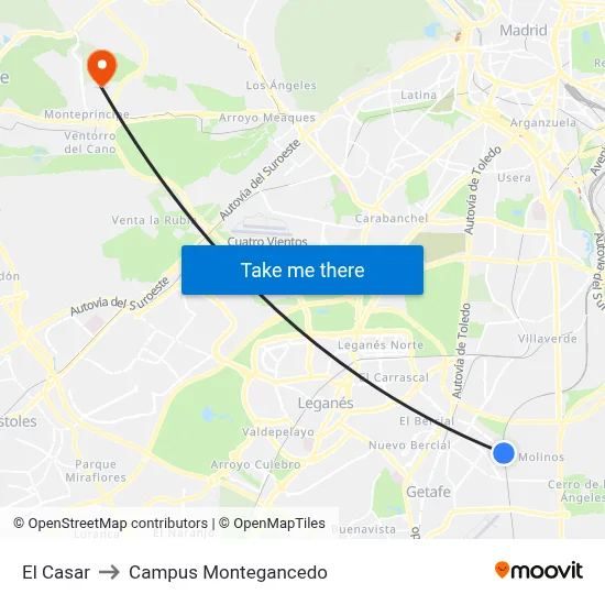 El Casar to Campus Montegancedo map
