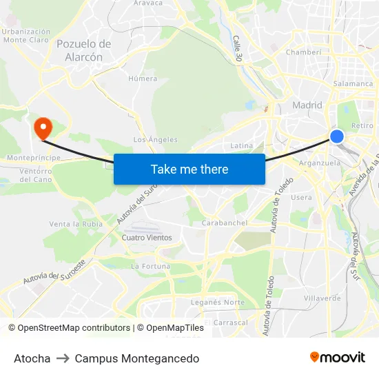 Atocha to Campus Montegancedo map