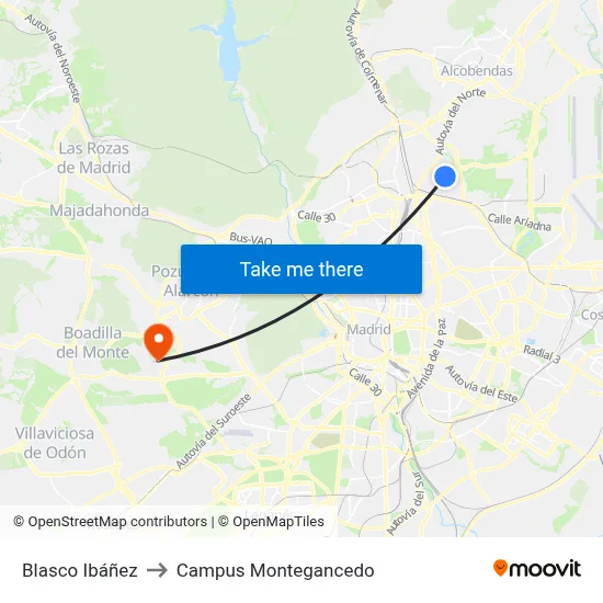 Blasco Ibáñez to Campus Montegancedo map