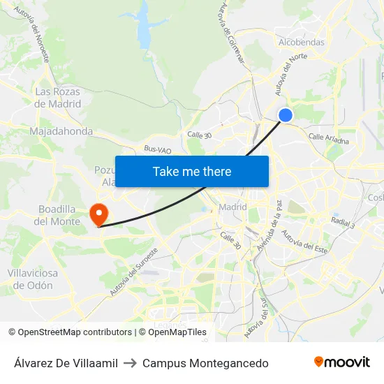 Álvarez De Villaamil to Campus Montegancedo map