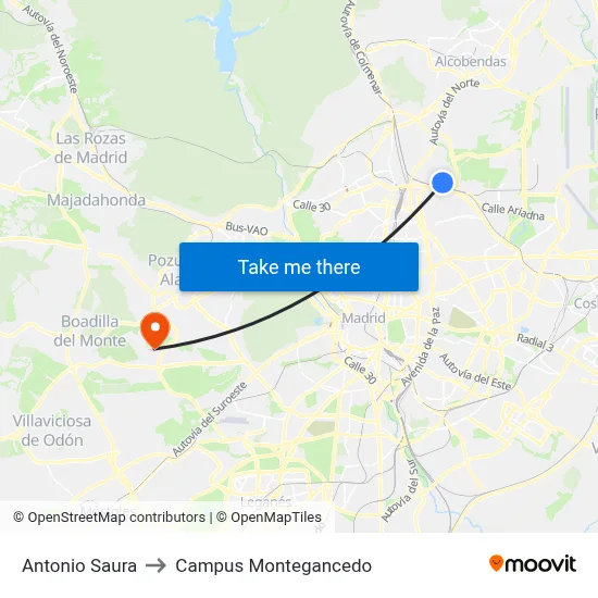 Antonio Saura to Campus Montegancedo map