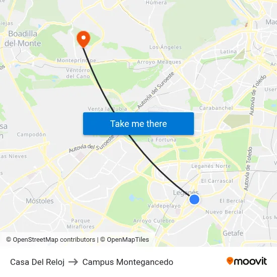 Casa Del Reloj to Campus Montegancedo map