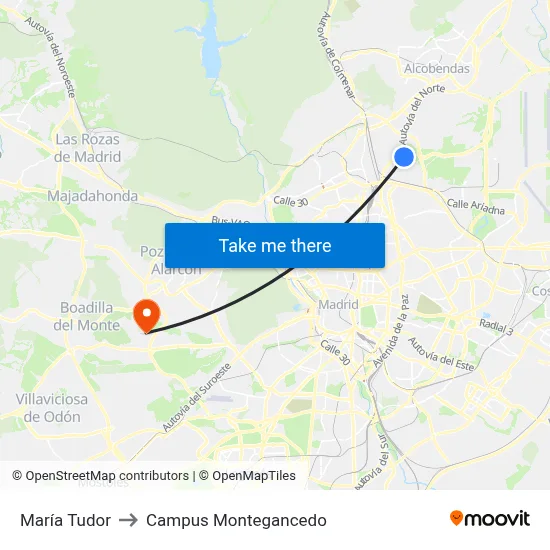 María Tudor to Campus Montegancedo map