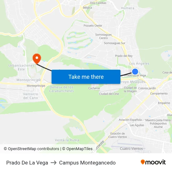 Prado De La Vega to Campus Montegancedo map
