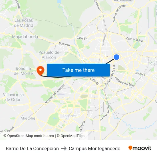 Barrio De La Concepción to Campus Montegancedo map