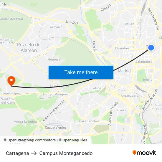 Cartagena to Campus Montegancedo map