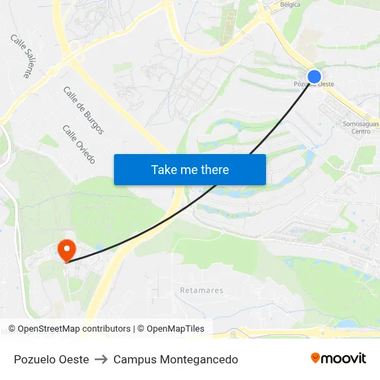 Pozuelo Oeste to Campus Montegancedo map