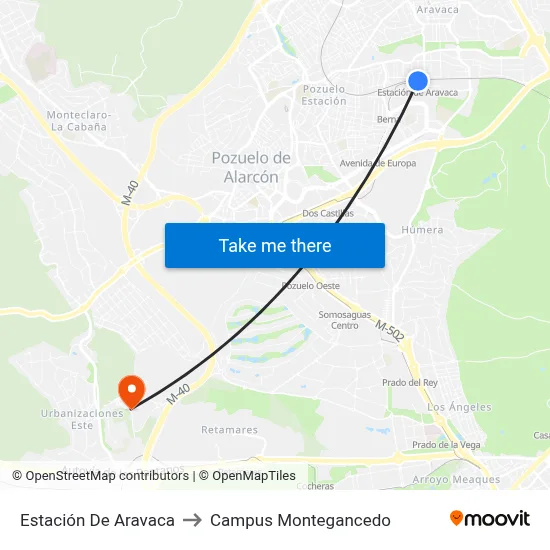 Estación De Aravaca to Campus Montegancedo map