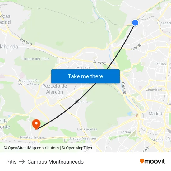 Pitis to Campus Montegancedo map