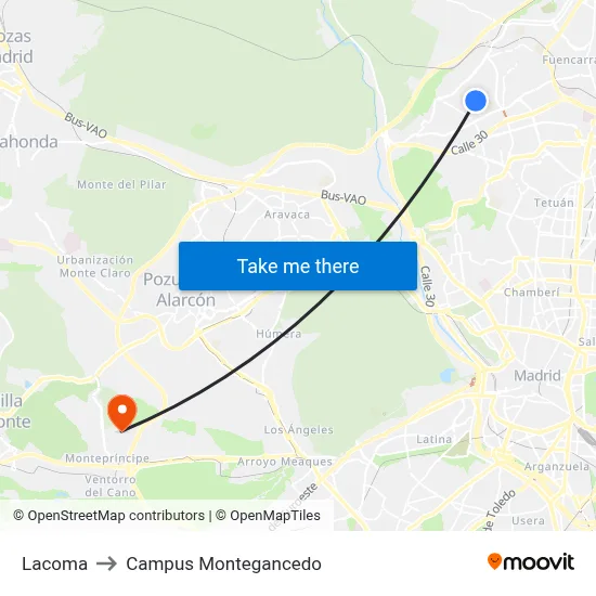 Lacoma to Campus Montegancedo map