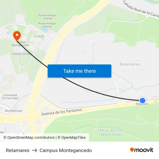 Retamares to Campus Montegancedo map