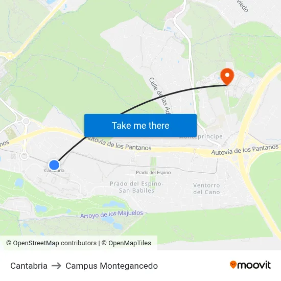 Cantabria to Campus Montegancedo map