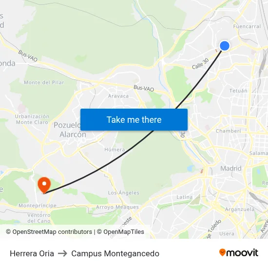 Herrera Oria to Campus Montegancedo map