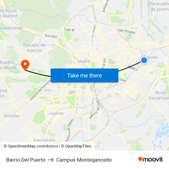 Barrio Del Puerto to Campus Montegancedo map