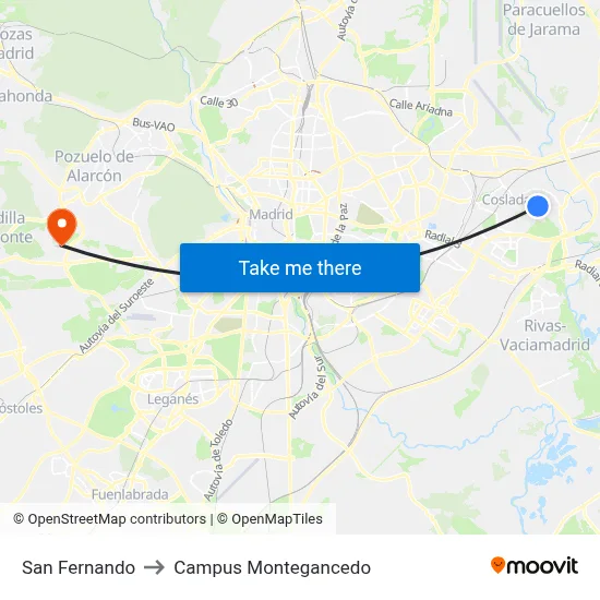 San Fernando to Campus Montegancedo map