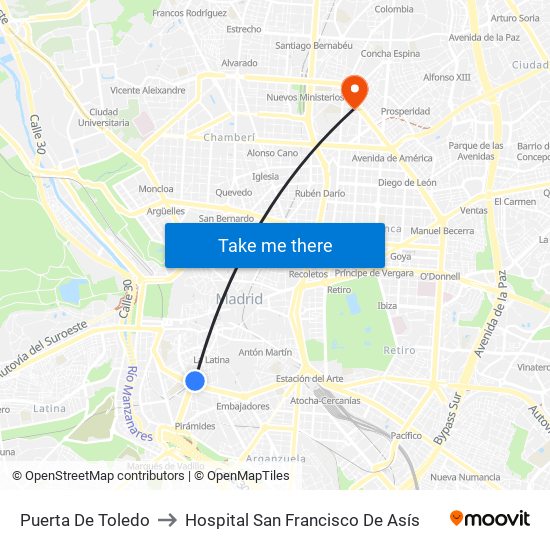 Puerta De Toledo to Hospital San Francisco De Asís map