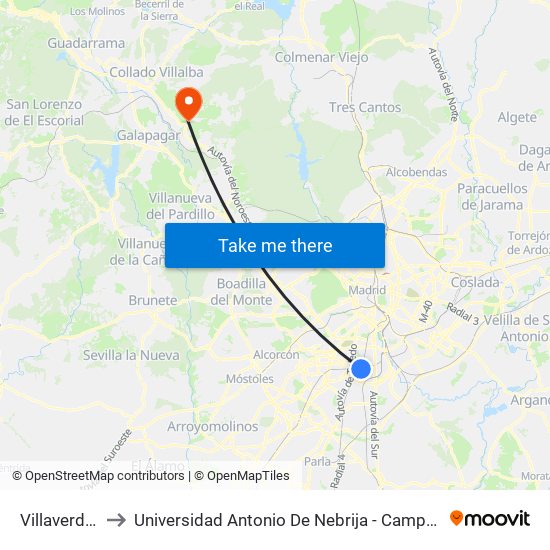 Villaverde Alto to Universidad Antonio De Nebrija - Campus De La Berzosa map