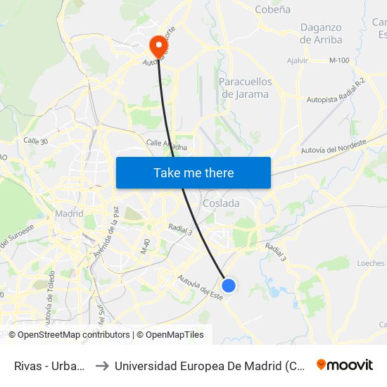 Rivas - Urbanizaciones to Universidad Europea De Madrid (Campus De Alcobendas) map