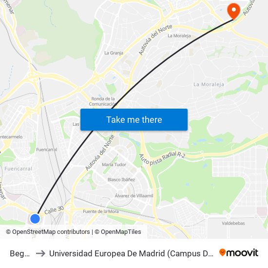 Begoña to Universidad Europea De Madrid (Campus De Alcobendas) map