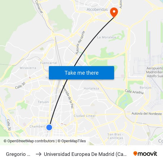 Gregorio Marañón to Universidad Europea De Madrid (Campus De Alcobendas) map