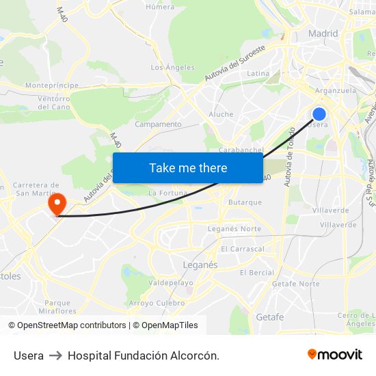 Usera to Hospital Fundación Alcorcón. map