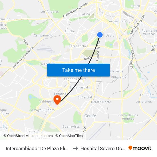 Intercambiador De Plaza Elíptica to Hospital Severo Ochoa map