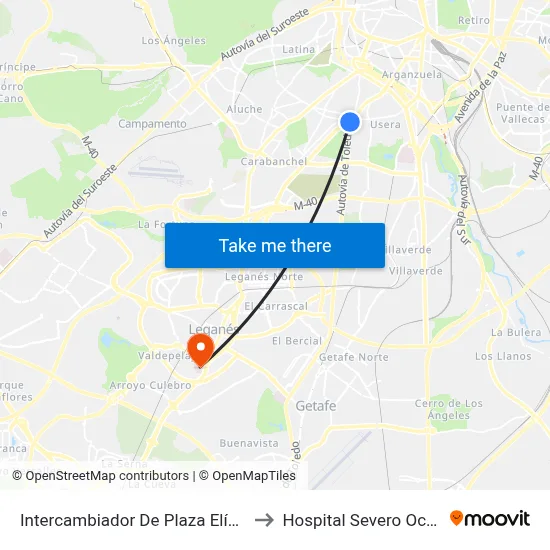 Intercambiador De Plaza Elíptica to Hospital Severo Ochoa map