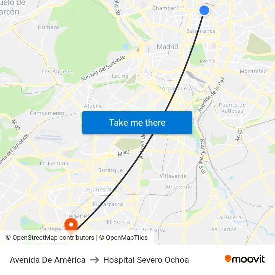 Avenida De América to Hospital Severo Ochoa map