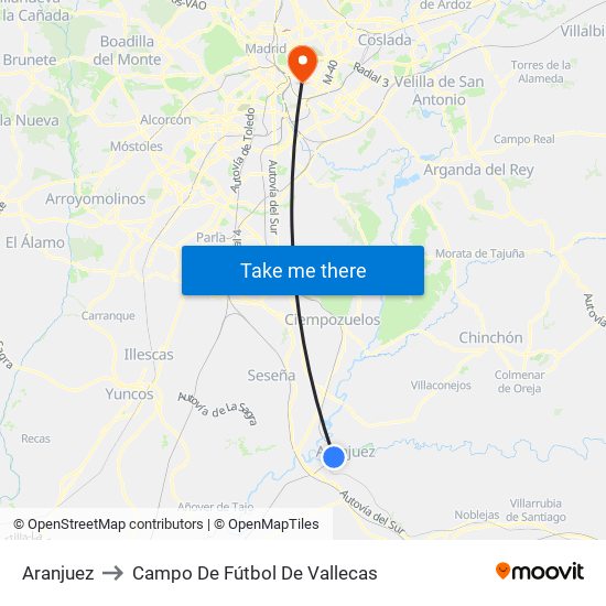 Aranjuez to Campo De Fútbol De Vallecas map