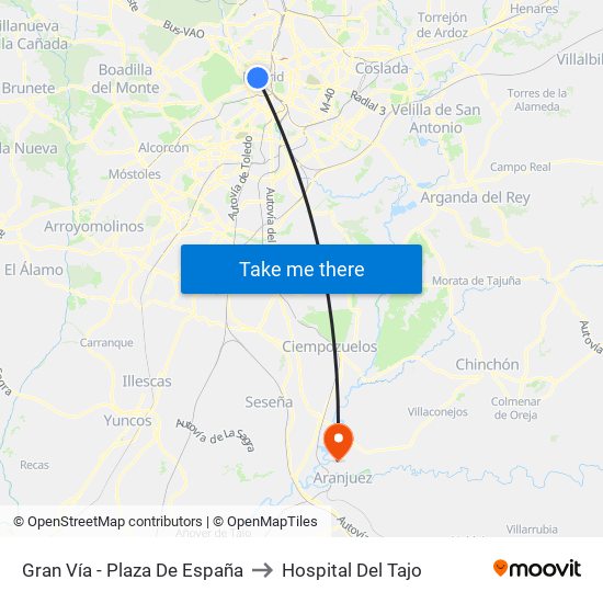 Gran Vía - Plaza De España to Hospital Del Tajo map