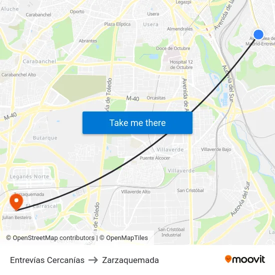 Entrevías Cercanías to Zarzaquemada map