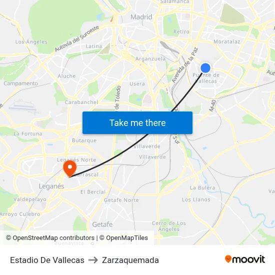 Estadio De Vallecas to Zarzaquemada map