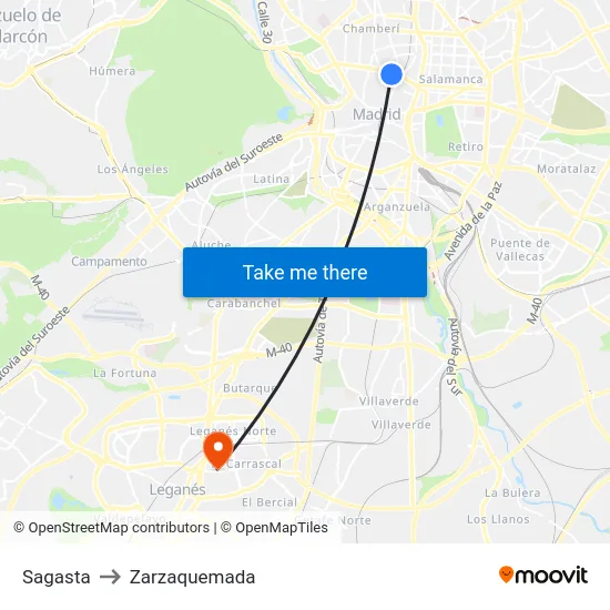 Sagasta to Zarzaquemada map