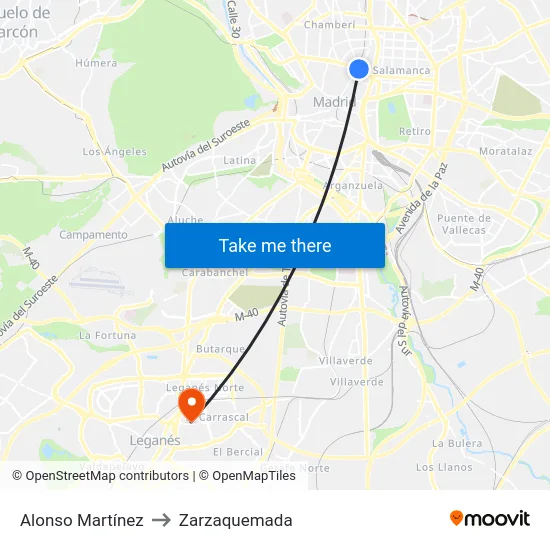 Alonso Martínez to Zarzaquemada map