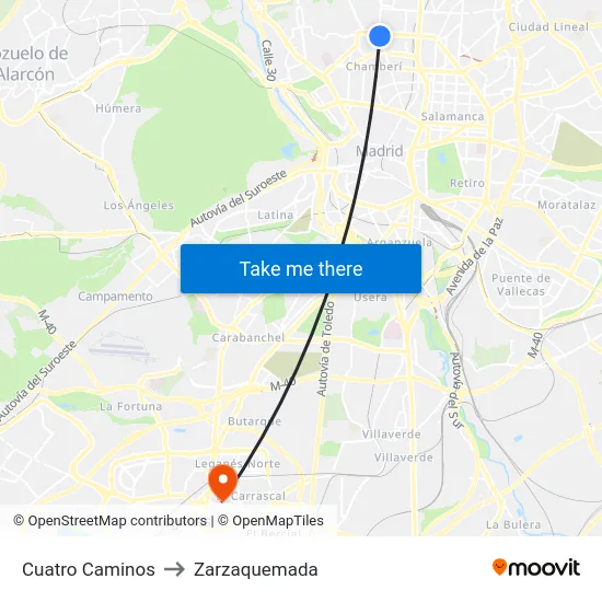 Cuatro Caminos to Zarzaquemada map