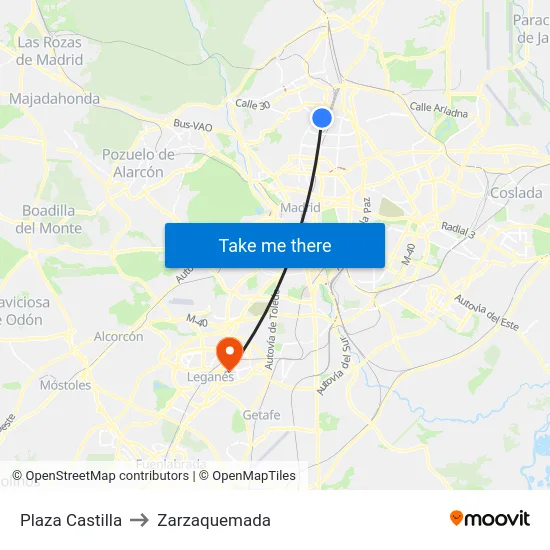 Plaza Castilla to Zarzaquemada map