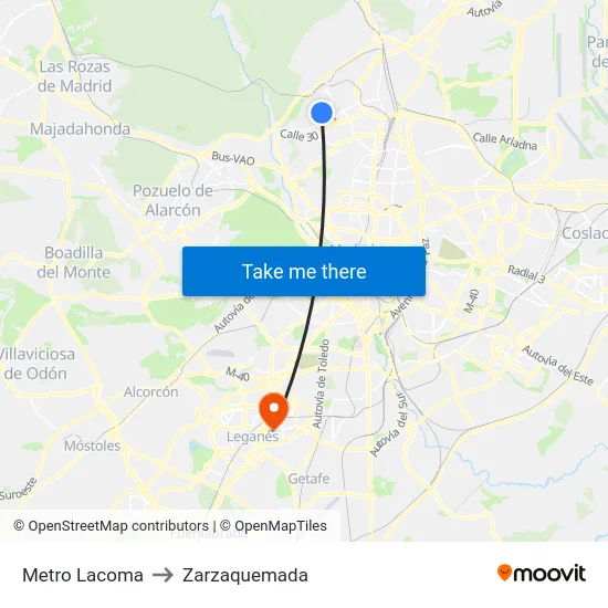 Metro Lacoma to Zarzaquemada map