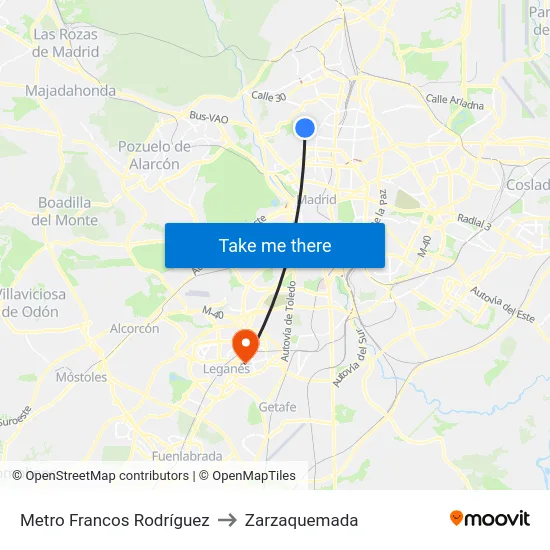 Metro Francos Rodríguez to Zarzaquemada map