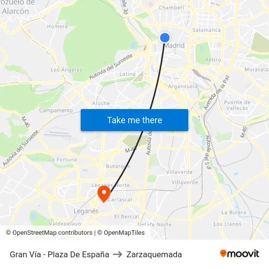 Gran Vía - Plaza De España to Zarzaquemada map