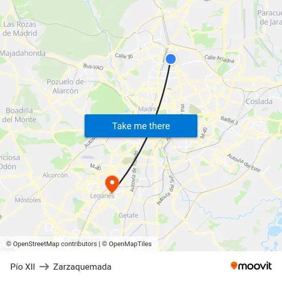Pío XII to Zarzaquemada map