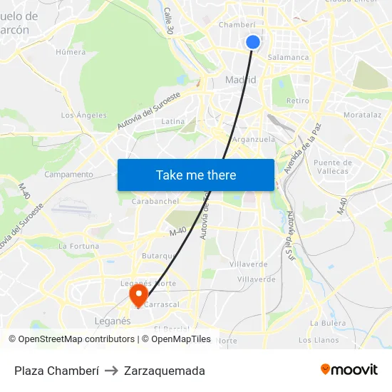 Plaza Chamberí to Zarzaquemada map