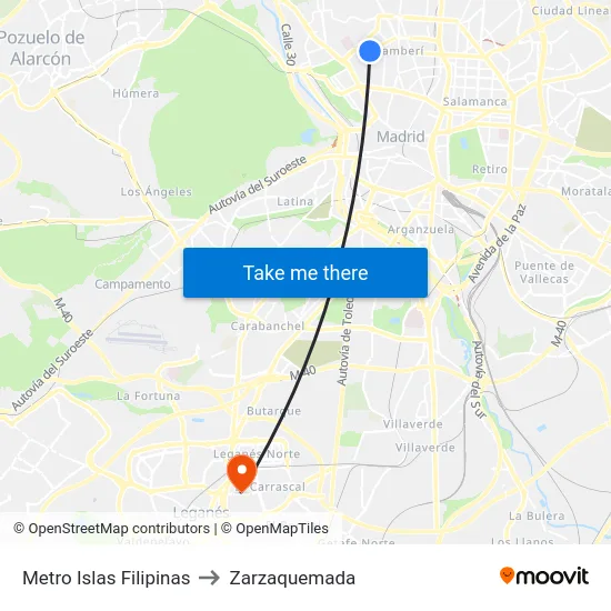 Metro Islas Filipinas to Zarzaquemada map