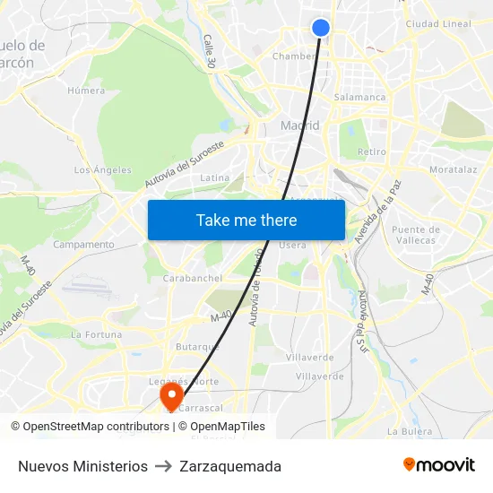 Nuevos Ministerios to Zarzaquemada map