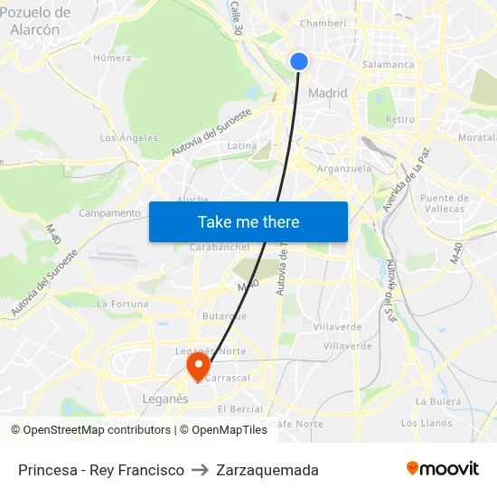 Princesa - Rey Francisco to Zarzaquemada map