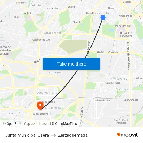Junta Municipal Usera to Zarzaquemada map