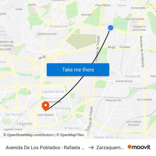 Avenida De Los Poblados - Rafaela Ybarra to Zarzaquemada map