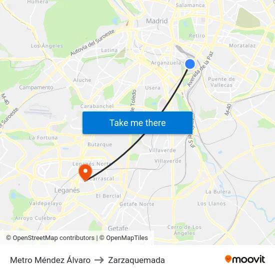 Metro Méndez Álvaro to Zarzaquemada map