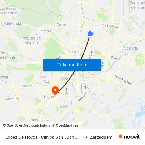 López De Hoyos - Clínica San Juan De Dios to Zarzaquemada map